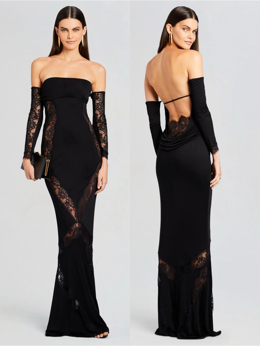 Retrofete Chandler Strapless Gown Removable Sleeves Black NEW with tags
